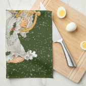 レトロヴィンテージクリスマスホリデーエンジェル キッチンタオル (四つ折り)