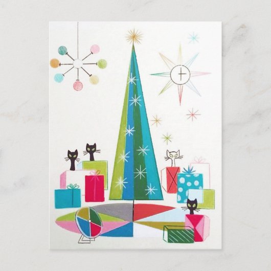 レトロヴィンテージクリスマスホリデーキャッツ シーズンポストカード (正面)