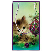 レトロヴィンテージクリスマスホリデーキャットバッグ スモールペーパーバッグ (正面)