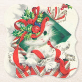 レトロヴィンテージクリスマスホリデーキャットパーティーコースター ペーパーコースター (正面)