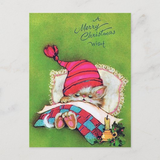 レトロヴィンテージクリスマスホリデーキャットポストカード シーズンポストカード (正面)