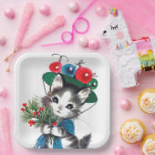 レトロヴィンテージクリスマスホリデーキャット ペーパープレート (パーティー)