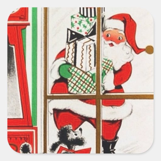 レトロヴィンテージクリスマスホリデーサンタシール スクエアシール (正面)