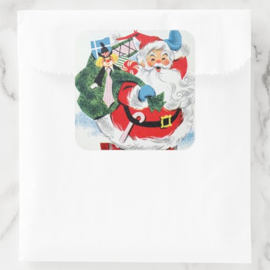 レトロヴィンテージクリスマスホリデーサンタ スクエアシール (バッグ)