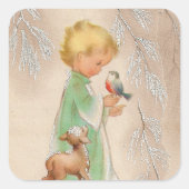 レトロヴィンテージクリスマスホリデーチャイルドシール スクエアシール (正面)