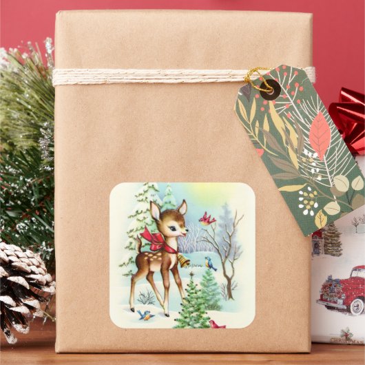 レトロヴィンテージクリスマスホリデーディアー スクエアシール (クリスマス)