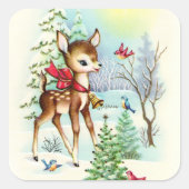 レトロヴィンテージクリスマスホリデーディアー スクエアシール (正面)