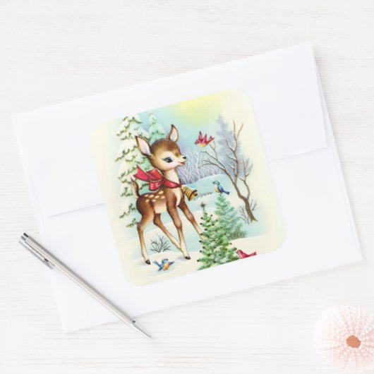 レトロヴィンテージクリスマスホリデーディアー スクエアシール (封筒)