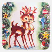 レトロヴィンテージクリスマスホリデートインデナーステッカー スクエアシール (正面)