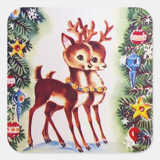 レトロヴィンテージクリスマスホリデートインデナーステッカー スクエアシール (正面)