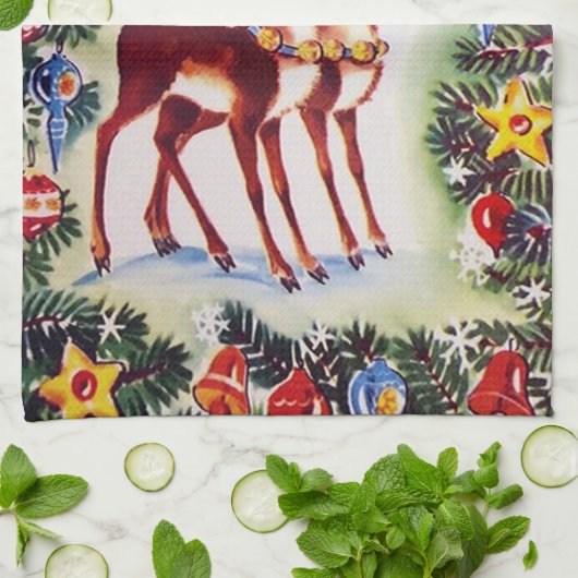 レトロヴィンテージクリスマスホリデートインデナー キッチンタオル (折り畳み)