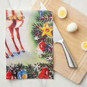 レトロヴィンテージクリスマスホリデートインデナー キッチンタオル (四つ折り)