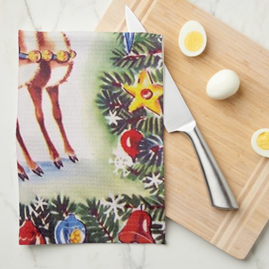 レトロヴィンテージクリスマスホリデートインデナー キッチンタオル (四つ折り)