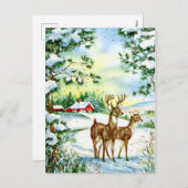 レトロヴィンテージクリスマスホリデートインデナー シーズンポストカード (正面/裏面)