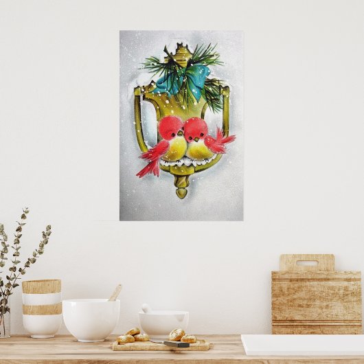 レトロヴィンテージクリスマスホリデーバードのポスター ポスター (キッチン)