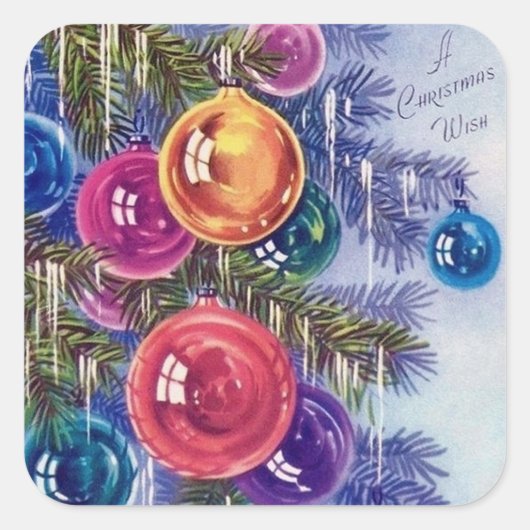 レトロヴィンテージクリスマスホリデーブラブステッカー スクエアシール (正面)