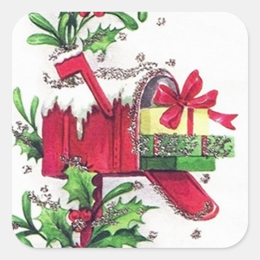 レトロヴィンテージクリスマスホリデーメールボックスシール スクエアシール (正面)