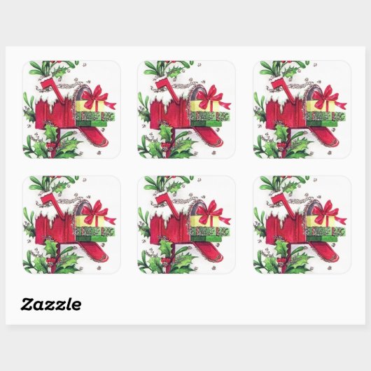 レトロヴィンテージクリスマスホリデーメールボックスシール スクエアシール (シート)