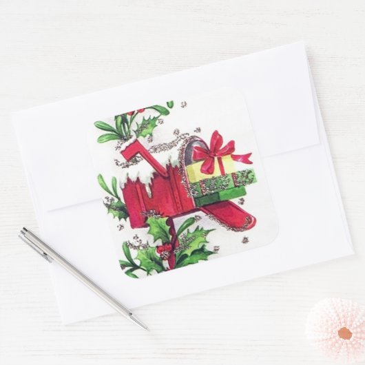 レトロヴィンテージクリスマスホリデーメールボックスシール スクエアシール (封筒)