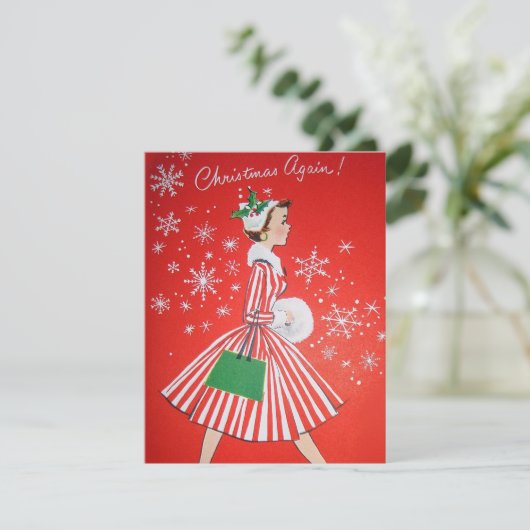 レトロヴィンテージクリスマスホリデーレディーメッセージを追加 シーズンカード (スタンド正面)
