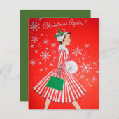レトロヴィンテージクリスマスホリデーレディーメッセージを追加 シーズンカード (正面/裏面)