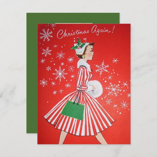 レトロヴィンテージクリスマスホリデーレディーメッセージを追加 シーズンカード (正面/裏面)