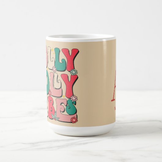 レトロヴィンテージクリスマスホリービベスすてきモノグラム コーヒーマグカップ (中央)