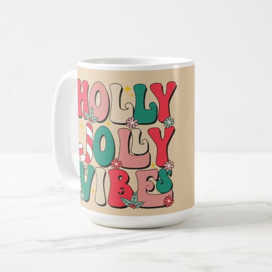 レトロヴィンテージクリスマスホリービベスすてきモノグラム コーヒーマグカップ (正面左)