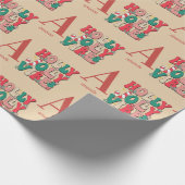レトロヴィンテージクリスマスホリービベスすてきモノグラム ラッピングペーパー (角)
