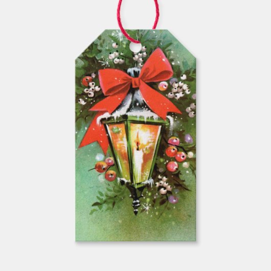 レトロヴィンテージクリスマスランプパーティー追加の名前タグ ギフトタグ (正面)