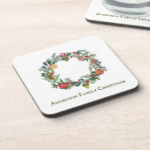 レトロヴィンテージクリスマスリースファミリー名カスタム コースター (左側)