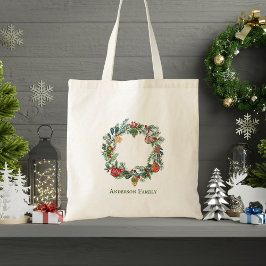 レトロヴィンテージクリスマスリース&オーナメントカスタム トートバッグ