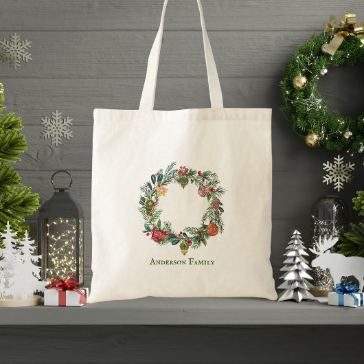 レトロヴィンテージクリスマスリース&オーナメントカスタム トートバッグ