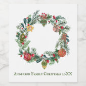 レトロヴィンテージクリスマスリース&オーナメントカスタム ワインラベル (シングルラベル)