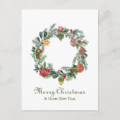 レトロヴィンテージクリスマスリース&オーナメント おもしろい ポストカード (正面)