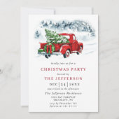 レトロヴィンテージクリスマスレッドトラックホリデーパーティー 招待状 (正面)