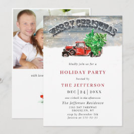 レトロヴィンテージクリスマスレッドトラックホリデーパーティー 招待状