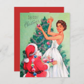 レトロヴィンテージクリスマスレディとサンタアドメッセージ シーズンカード (正面/裏面)