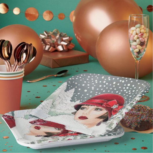 レトロヴィンテージクリスマスレディース ペーパープレート (複数)