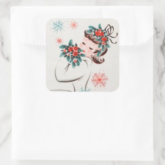 レトロヴィンテージクリスマスレディーホリデイ スクエアシール (バッグ)