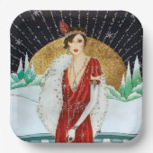 レトロヴィンテージクリスマスレディーホリデイ ペーパープレート (正面)