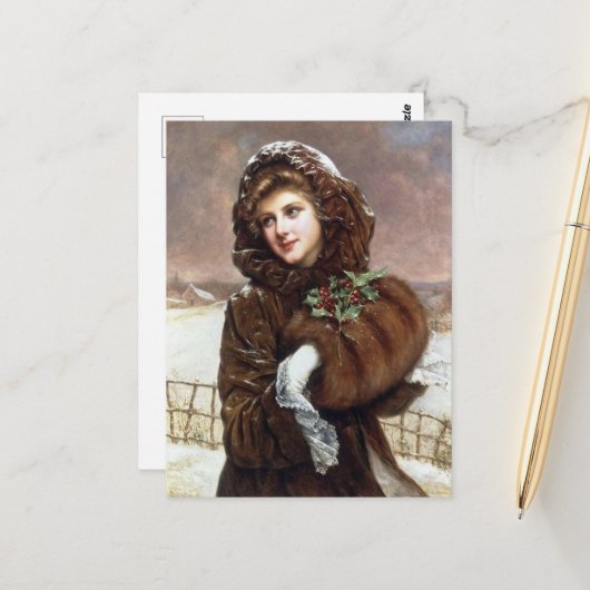 レトロヴィンテージクリスマスレディーホリデイ ポストカード (正面/裏面インサイチュ)