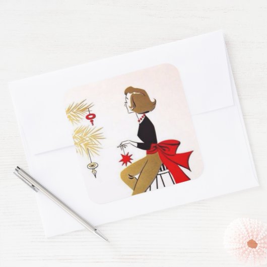 レトロヴィンテージクリスマスレディーホリデーシール スクエアシール (封筒)