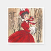 レトロヴィンテージクリスマスレディーホリデーパーティナプキンス スタンダードカクテルナプキン (正面)