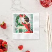 レトロヴィンテージクリスマスレディーホリデーパーティー 縁ありカクテルナプキン (インサイチュ)