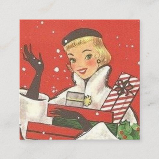 レトロヴィンテージクリスマスレディーホリデー スクエア名刺 (正面)