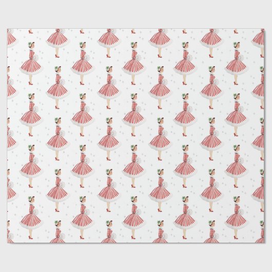 レトロヴィンテージクリスマスレディ赤と白イン ラッピングペーパー (フラット)