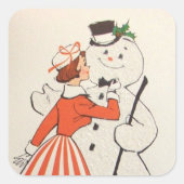 レトロヴィンテージクリスマスレディ雪だるまホリデイ スクエアシール (正面)