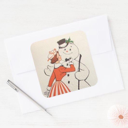 レトロヴィンテージクリスマスレディ雪だるまホリデイ スクエアシール (封筒)
