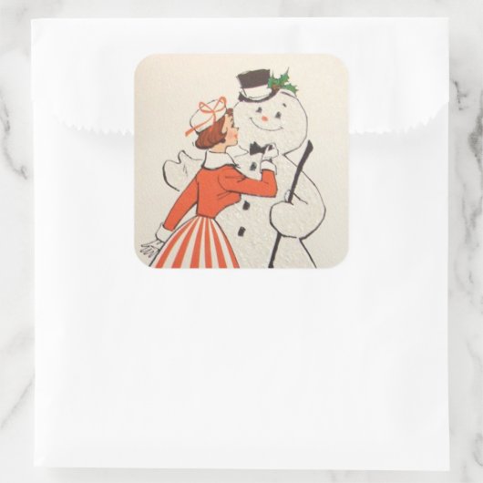 レトロヴィンテージクリスマスレディ雪だるまホリデイ スクエアシール (バッグ)